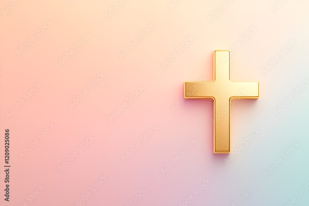 Obraz premium Golden Cross on Gradient Background: A golden cross stands out against a vibrant and soft gradient background, evoking a sense of hope, faith, and spiritual reflection.