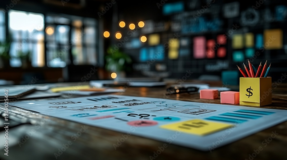 Fototapeta premium Business meeting brainstorming session, strategy planning on table.