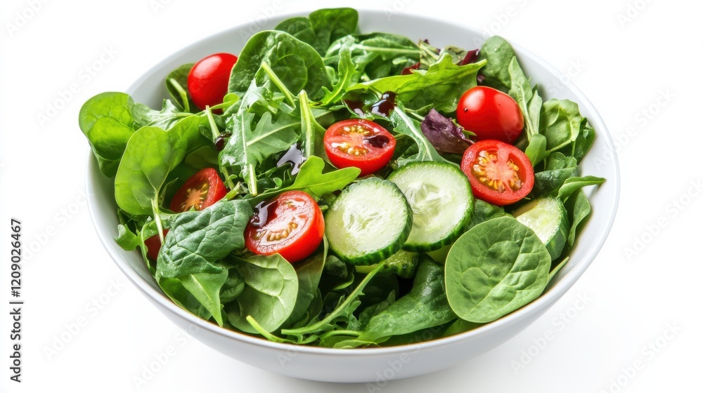 A bowl of fresh mixed greens with baby spinach, arugula, cherry tomatoes