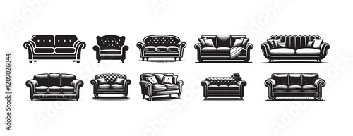Sofa Silhouette Vector Collection, Couch Silhouette 