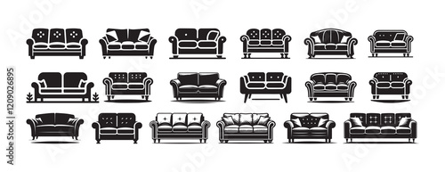 Sofa Silhouette Vector Collection, Couch Silhouette 