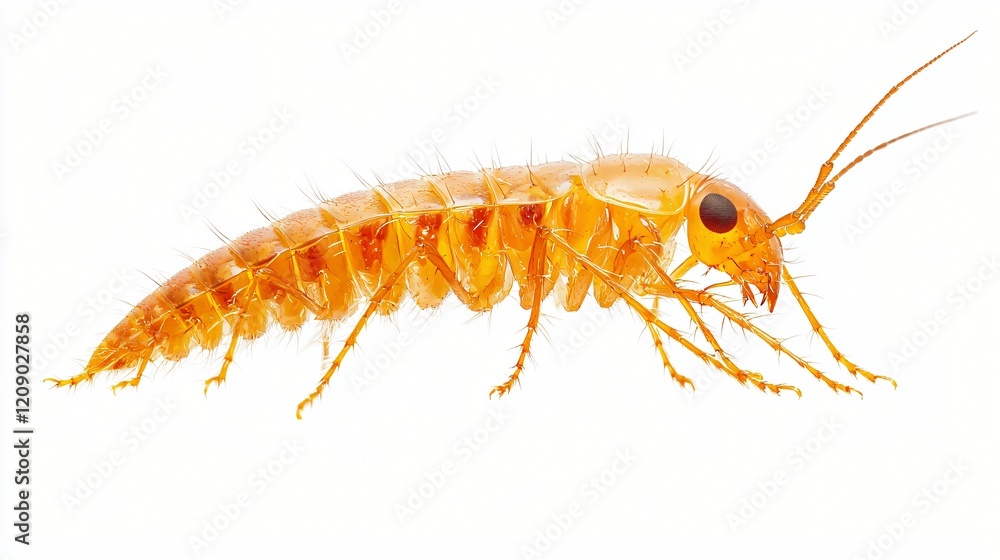 Detailed Close up of an Amber Colored Insect Specimen on White Background Detailed Close up of an Amber Colored Insect Specimen on White Background