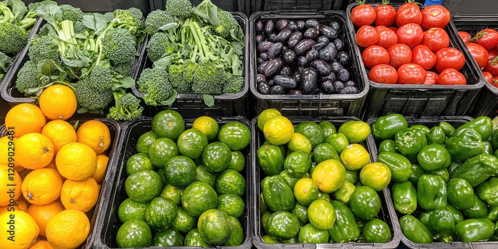 Fresh fruits and vegetables displayed as part of a healthy diet. Fresh fruits and vegetables displayed as part of a healthy diet.