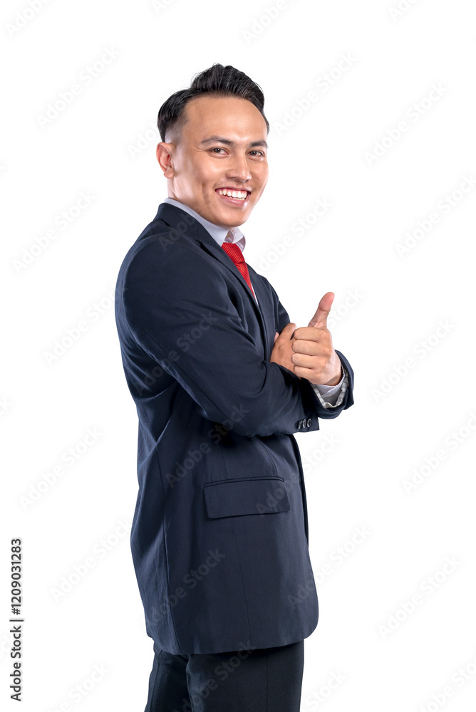 Portrait of an Asian businessman standing and showing thumb up gesture isolated over a white background. Concept of business, entrepreneur, and successful Portrait of an Asian businessman standing and showing thumb up gesture isolated over a white background. Concept of business, entrepreneur, and successful