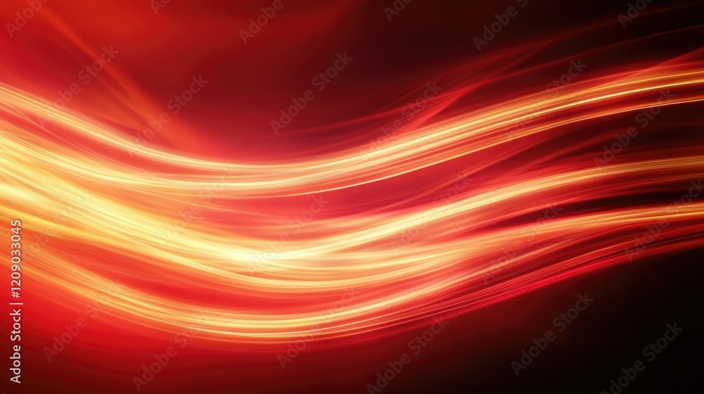 Vibrant red and gold light trails creating dynamic waves through long exposure photography against a dark background Vibrant red and gold light trails creating dynamic waves through long exposure photography against a dark background