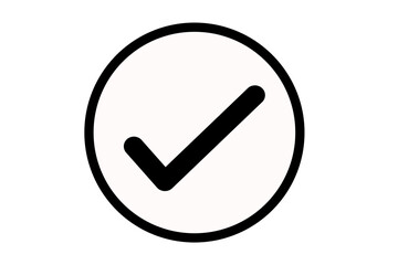 Black check mark icon on white round circle black border transparent background png file type flat style tick icon for web site design, logo, app, UI design