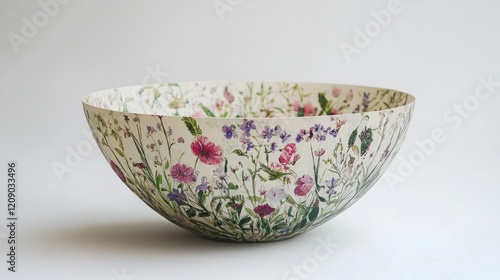 Wallpaper Mural Decorative recycled paper bowl featuring vibrant floral decoupage design on a minimalist background for sustainable home decor. Torontodigital.ca