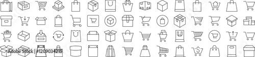 Collection of Shopping Bags Related Line Icons. Outline Signs for Graphic and Web Design, Apps, Adverts, Various Cards