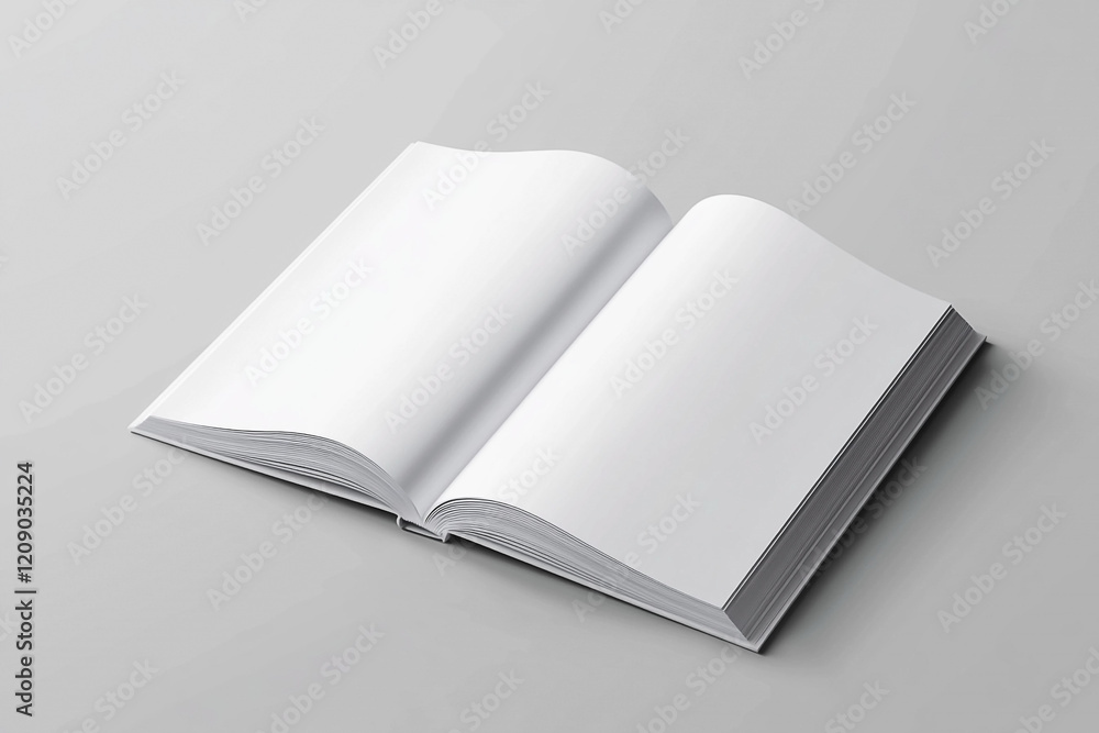 Open book with blank pages, ready for your content, against a grey background. Open book with blank pages, ready for your content, against a grey background.
