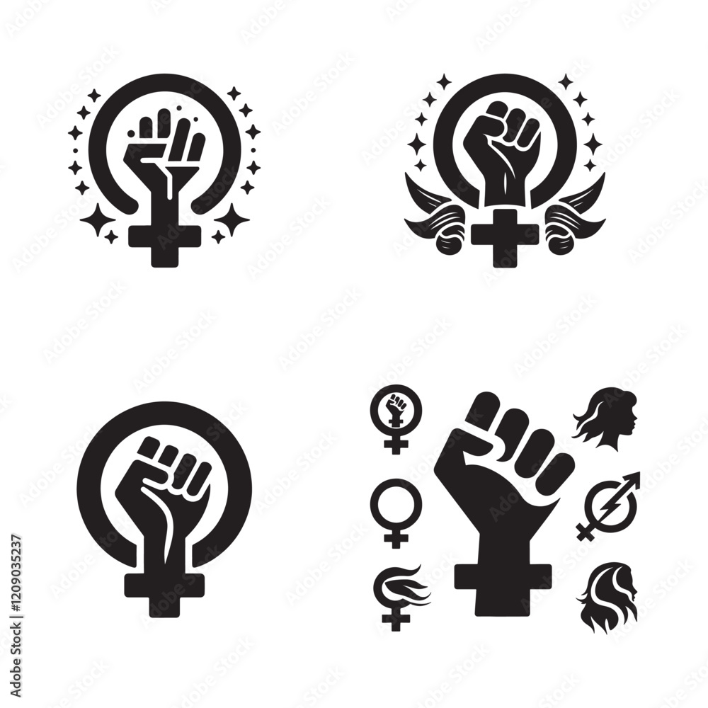 Feminist Icon Set Silhouette vector art illustration Feminist Icon Set Silhouette vector art illustration