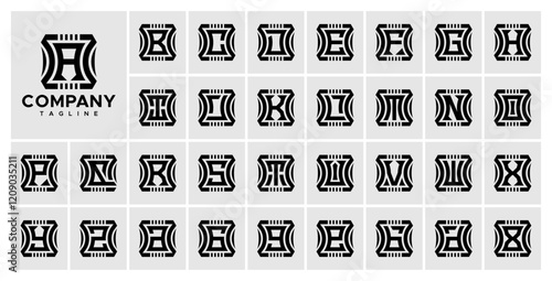 Simple line abstract emblem letter A-Z logo set