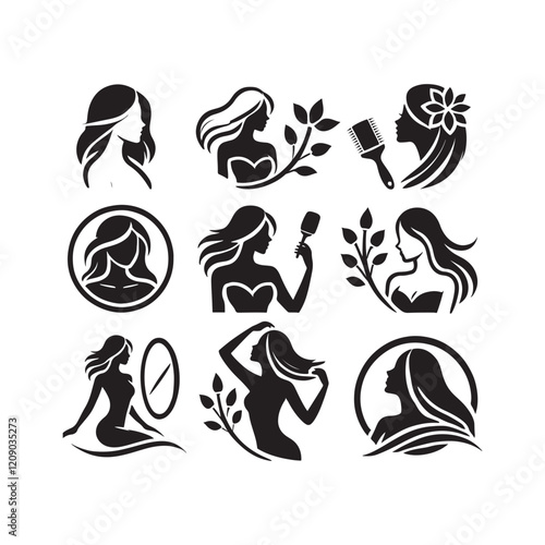 Elegant Woman Silhouette Icons vector art Illustration