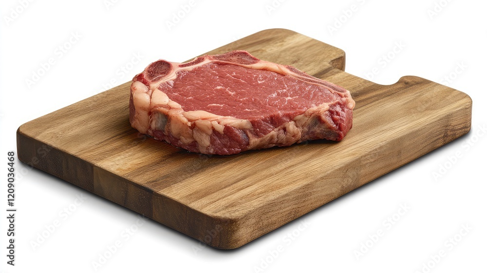 Fresh ribeye steak displayed on a light wooden cutting board with a smooth surface and clean edges, shot in natural lighting Fresh ribeye steak displayed on a light wooden cutting board with a smooth surface and clean edges, shot in natural lighting