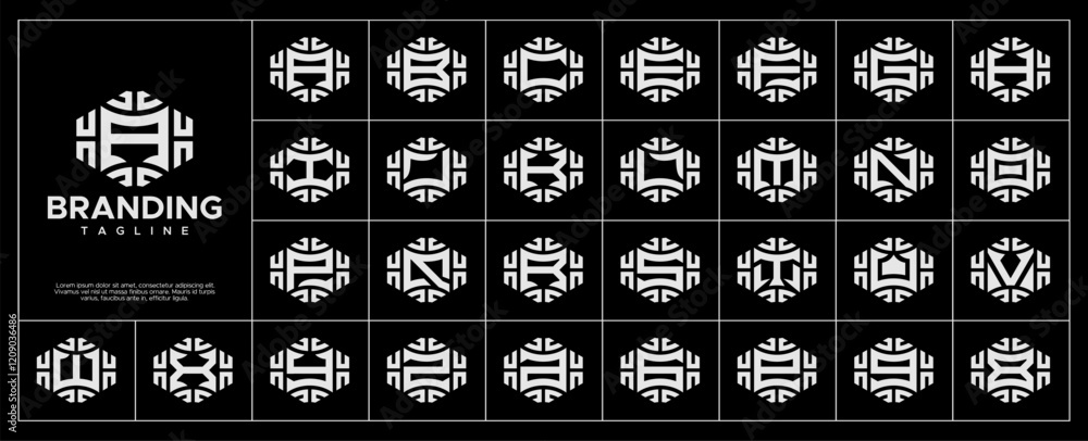 Naklejka premium Technology hexagon initial letter A-Z logo set