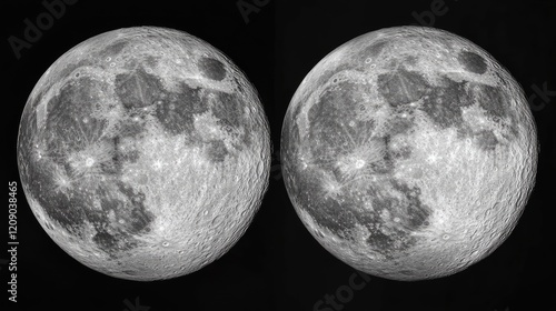 Detailed comparison of the full moon captured through a telescope at perigee and apogee showcasing unique surface features and lunar details.