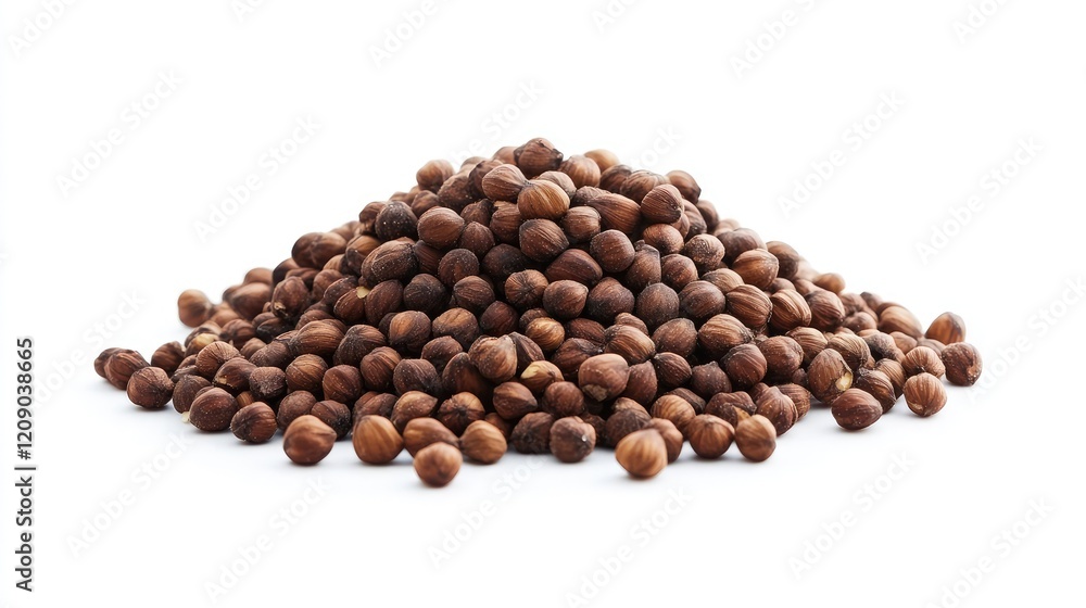 Raw Hazelnuts Pile on White Background with Brown Nuts Showing Natural Texture and Color in Studio Light Setting Raw Hazelnuts Pile on White Background with Brown Nuts Showing Natural Texture and Color in Studio Light Setting