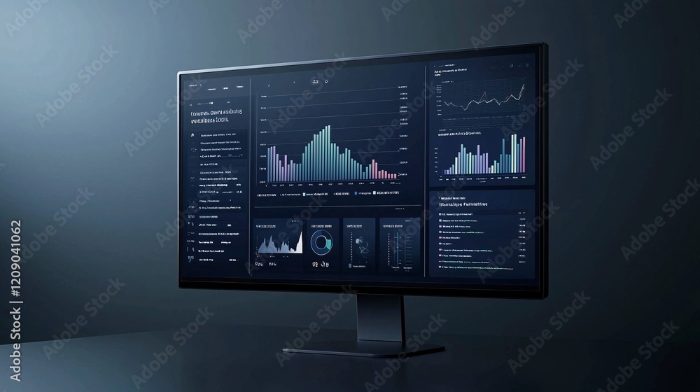 A sleek computer screen displaying a dashboard with colorful graphs and charts, symbolizing knowledge analysis in the digital age A sleek computer screen displaying a dashboard with colorful graphs and charts, symbolizing knowledge analysis in the digital age