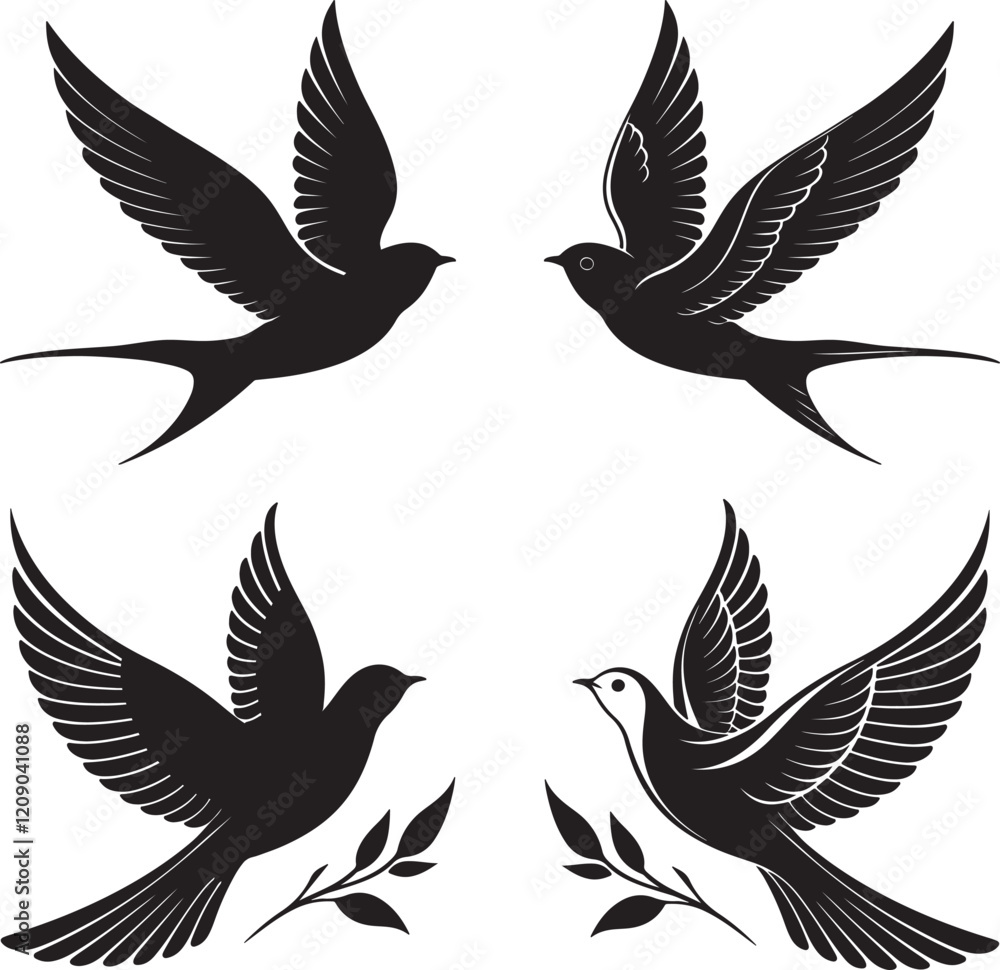 Naklejka premium Birds silhouette vector illustration on white background