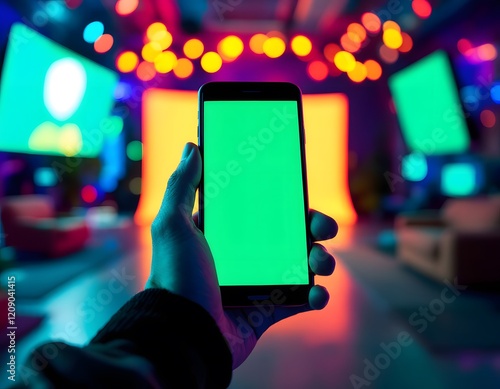 Green Screen Phone Mockup Vibrant Party Background photo