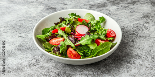 Wallpaper Mural Fresh salad with mixed greens tomatoes and radishes on a textured surface Torontodigital.ca