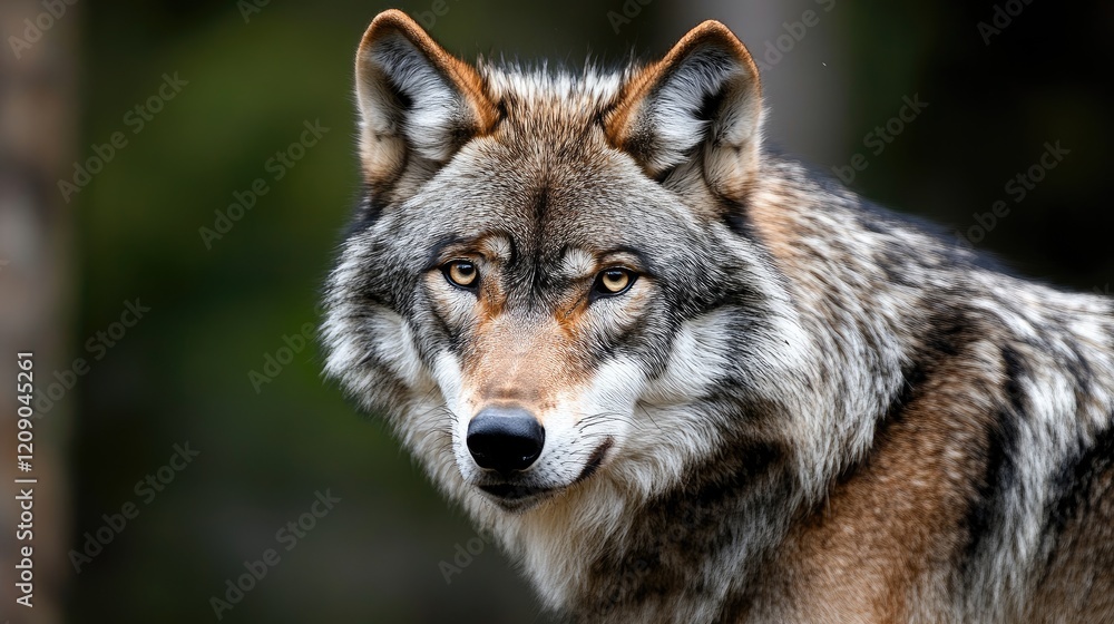 Gray wolf portrait showcasing its distinctive features in a natural setting, emphasizing the wild beauty of this iconic canine species. Gray wolf portrait showcasing its distinctive features in a natural setting, emphasizing the wild beauty of this iconic canine species.