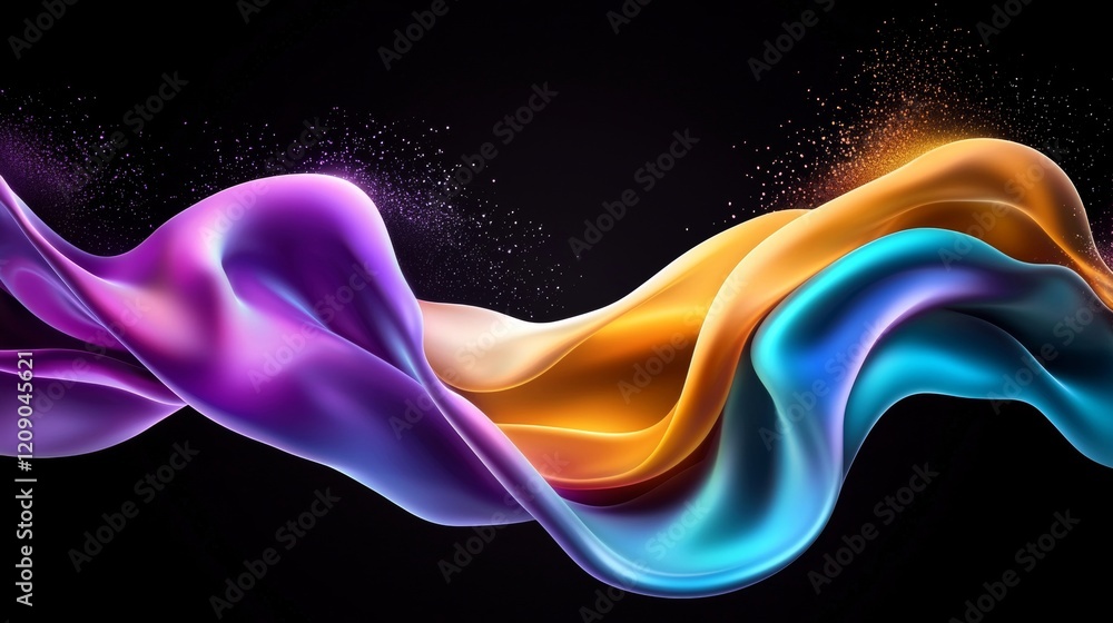 Fototapeta premium Abstract Colorful Fluid Wave Swirls Dynamic Purple Orange Blue Silk Flowing Design