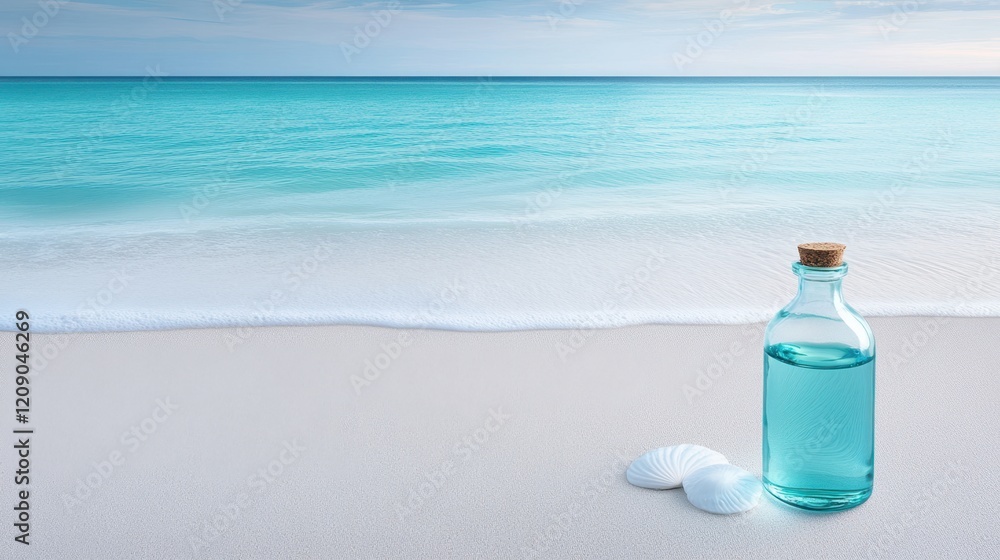 A clear bottle of water rests beside a seashell on a sandy beach, highlighting a serene coastal scene with elements of nature and human presence. A clear bottle of water rests beside a seashell on a sandy beach, highlighting a serene coastal scene with elements of nature and human presence.