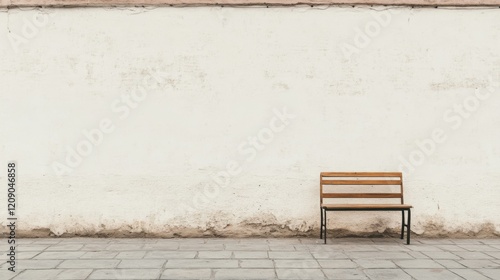 Wallpaper Mural Simple wooden bench against a textured off-white wall. Torontodigital.ca