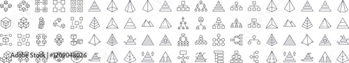 Collection of Pyramid, Hierarchy, Cubes Related Line Icons. Outline Signs for Graphic and Web Design, Apps, Adverts, Various Cards