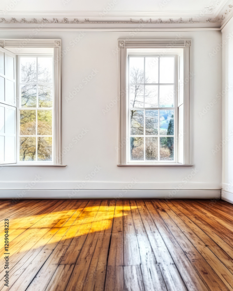 Fototapeta premium Bright airy room with large windows showcasing natural light in a serene setting