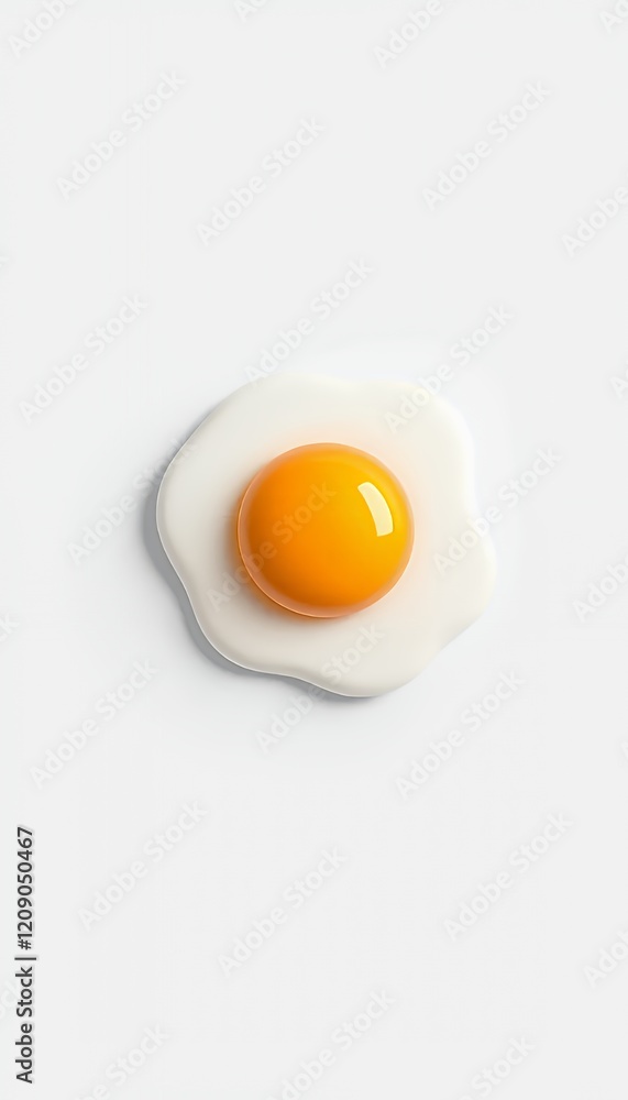 A perfectly fried egg with a vibrant yellow yolk and crisp white, captured in a close-up overhead shot against a clean white background. The image conveys freshness and simplicity, ideal for culinary A perfectly fried egg with a vibrant yellow yolk and crisp white, captured in a close-up overhead shot against a clean white background. The image conveys freshness and simplicity, ideal for culinary
