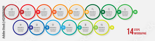 simple infographic vector with 14 interconnected parts, there are icons, numbers and colors that are good for your business