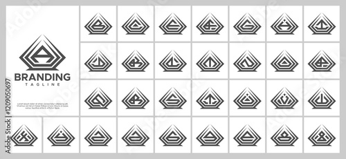 Line sharp diamond letter A-Z initial logo set