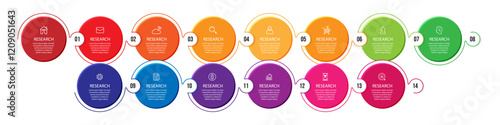 simple infographic vector with 14 interconnected parts, there are icons, numbers and colors that are good for your business