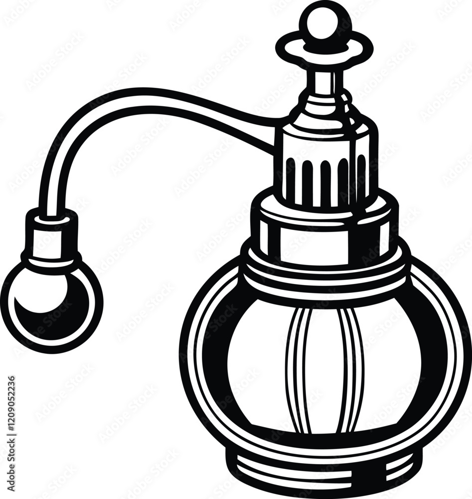 Obraz premium A classic perfume atomizer vector illustration, a classic perfume atomizer silhouette vector art, a classic perfume atomizer line art vector