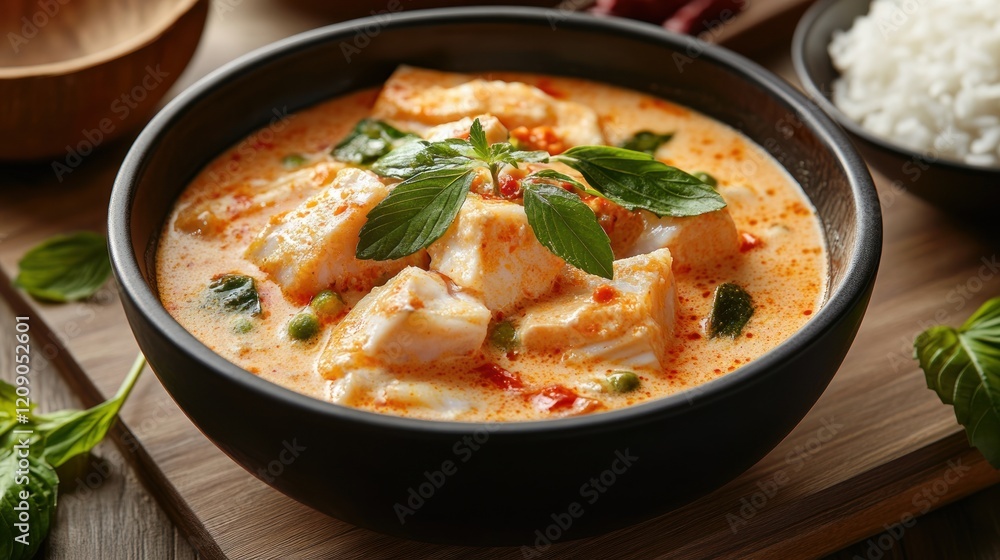 Delicious Creamy Red Thai Fish Curry with Rice Delicious Creamy Red Thai Fish Curry with Rice