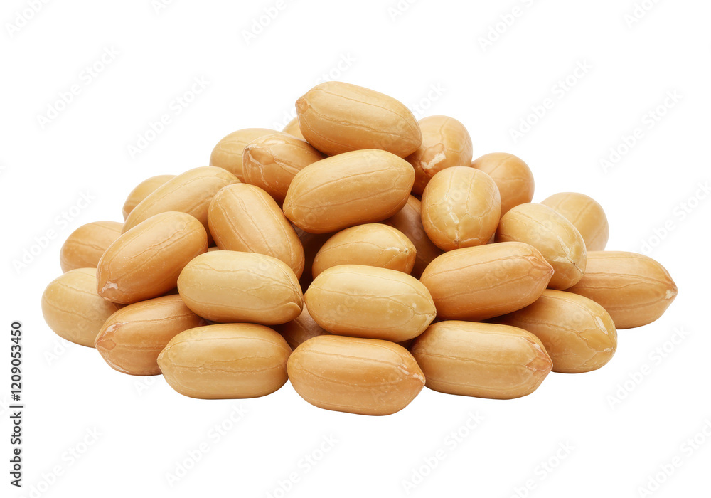 A pile of peeled peanuts with smooth shells, isolated on white background A pile of peeled peanuts with smooth shells, isolated on white background