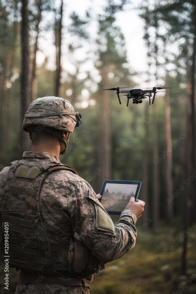Fototapeta premium Military Drone Operation in Forest