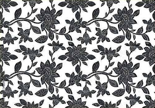 Indonesian Batik, exclusive floral motif, coloring applied to fabric, this technique originates from Indonesia. Batik is made by drawing dots and lines