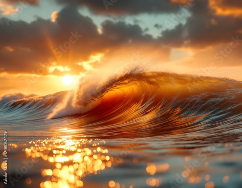 Golden Sunset Ocean Wave Photography Dramatic Seascape photo