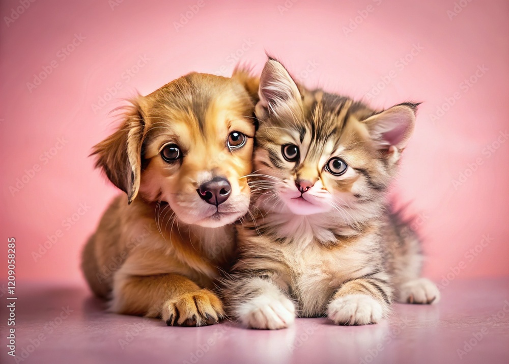 Adorable Kitten and Puppy Cuddling – Best Friends Forever Stock Photo Adorable Kitten and Puppy Cuddling – Best Friends Forever Stock Photo