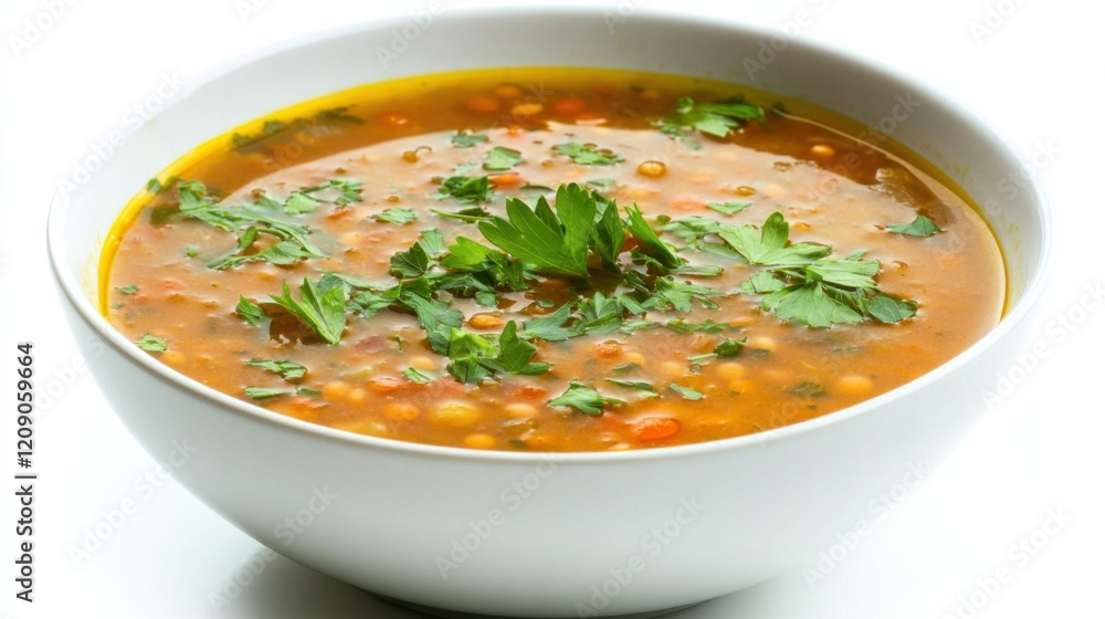 A bowl of hearty lentil soup garnished with chopped parsley and a drizzle of olive oil, Each spoonful filled with comforting and nutritious goodness A bowl of hearty lentil soup garnished with chopped parsley and a drizzle of olive oil, Each spoonful filled with comforting and nutritious goodness