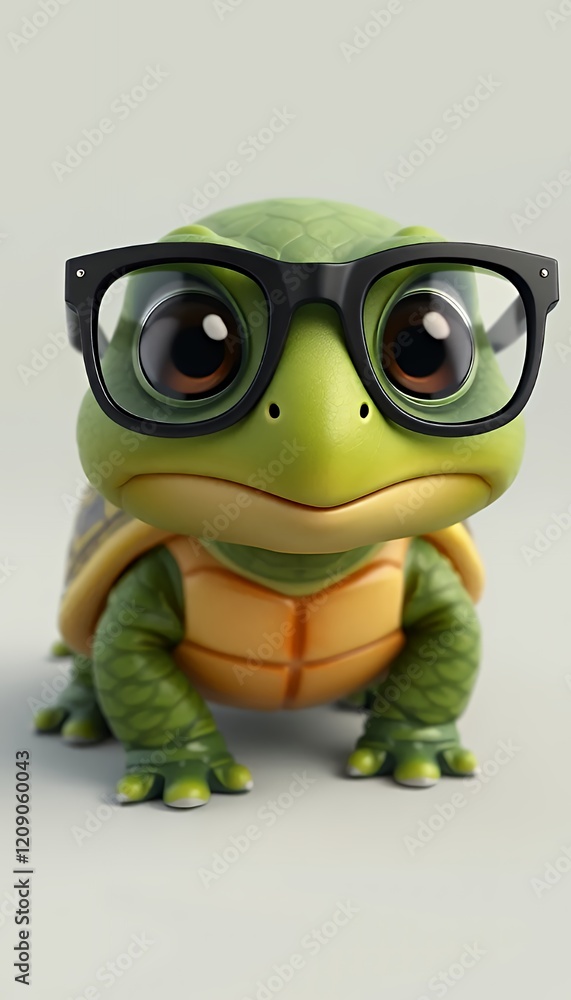 Fototapeta premium Adorable Cartoon Turtle Wearing Glasses 3D Render