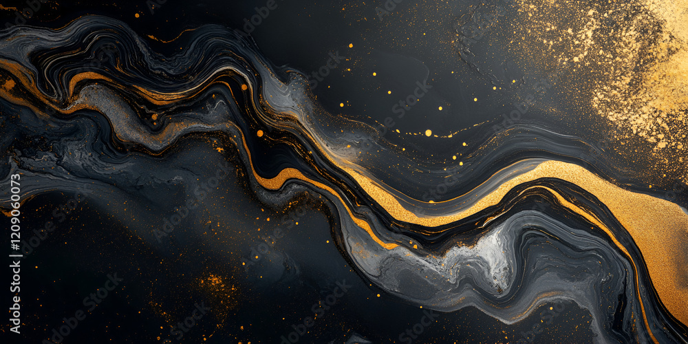 Abstract Swirls of Gold and Black: A mesmerizing abstract art piece featuring swirling black and gold hues that evoke feelings of luxury and elegance.