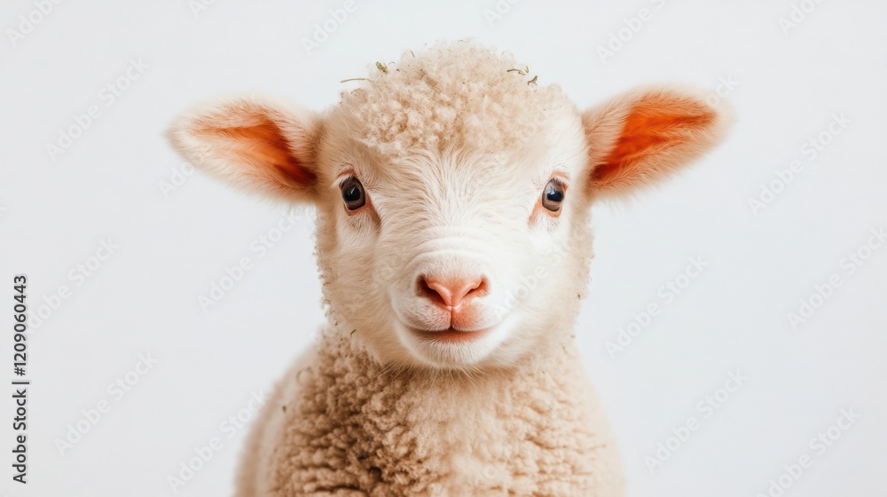 A curious sheep gazes directly at the camera, showcasing its woolly texture and gentle demeanor in a serene outdoor setting. A curious sheep gazes directly at the camera, showcasing its woolly texture and gentle demeanor in a serene outdoor setting.