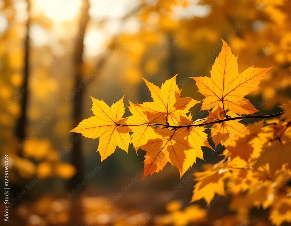 Obraz premium Golden Autumn Maple Leaves in Sunlight