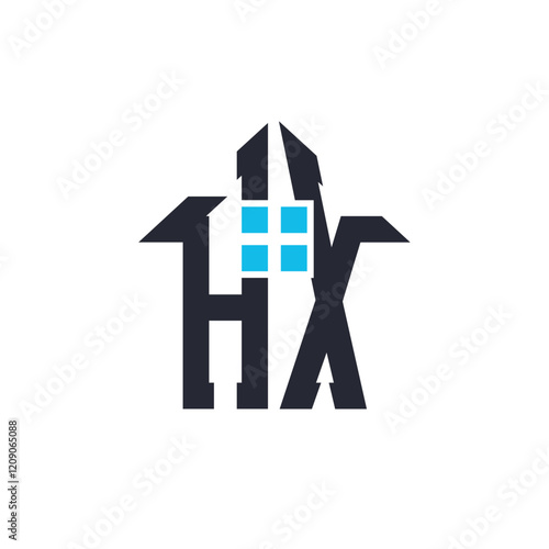 Initials HX House Logo Design. Creative Letter HX with House Icon for Real Estate, Property and Business Branding