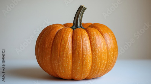 Single ripe orange pumpkin on white background.