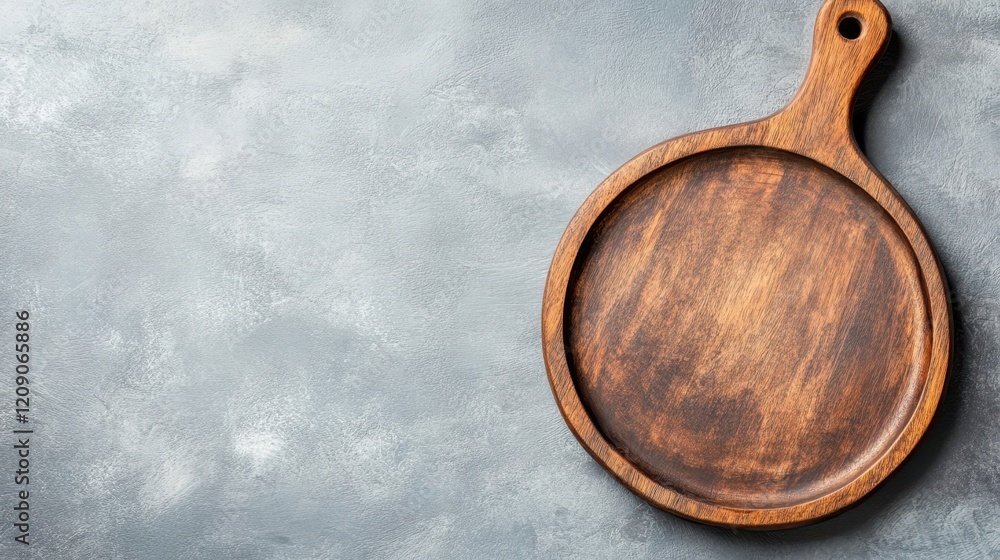 A wooden cutting board rests on a smooth gray surface, showcasing its natural texture and color in a minimalist setting. A wooden cutting board rests on a smooth gray surface, showcasing its natural texture and color in a minimalist setting.