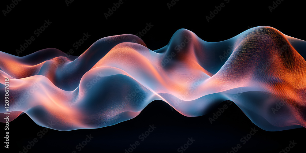 Abstract Flow:  Fluid, vibrant forms undulate in a mesmerizing dance of teal and orange hues against a deep black backdrop.  The image evokes a sense of movement, energy, and ethereal beauty.